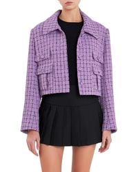 English Factory - Windowpane Check Tweed Crop Blazer - Lyst