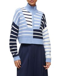 STAUD - Hampton Mix Stripe Crop Cotton Blend Sweater - Lyst