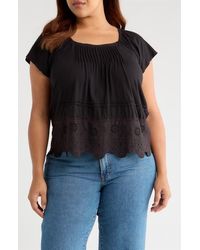 Lucky Brand - Pintuck Eyelet Embroidered Cap Sleeve Cotton & Modal Top - Lyst