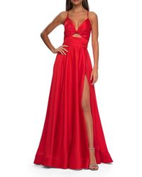 La Femme - Satin A-Line Gown With Cut Out And Twist Bodice - Lyst