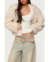 Edikted - Beyonca Faux Fur Hooded Crop Jacket - Lyst