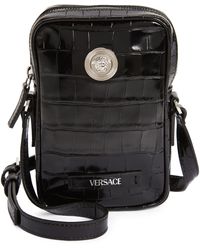 Versace - biggie Medusa Croc Embossed Phone Crossbody Bag - Lyst
