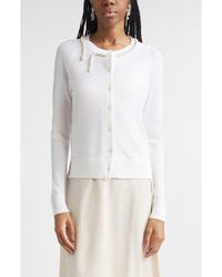 Simone Rocha - Classic Faux Pearl Merino Wool & Silk Cardigan - Lyst