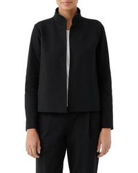 Eileen Fisher - Open Front Stand Collar Organic Cotton Blend Jacket - Lyst