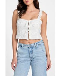 Guess - Zurey Floral Embroidered Tie Front Crop Top - Lyst