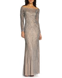Adrianna Papell - Beaded Long Sleeve Off The Shoulder Mermaid Gown - Lyst