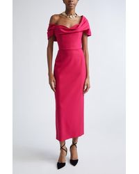 Carolina Herrera - Draped Off The Shoulder Stretch Virgin Wool Column Dress - Lyst