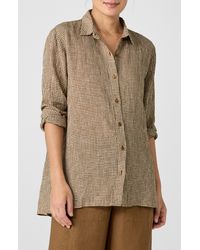 Eileen Fisher - Classic Gingham Organic Linen Button-up Shirt - Lyst