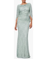 Betsy & Adam - Drape Back Cape Sleeve Lace Trumpet Gown - Lyst