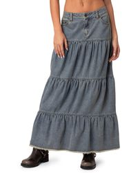 Edikted - Countryside Tiered Denim Maxi Skirt - Lyst
