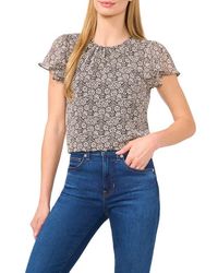 Cece - Floral Flutter Sleeve Top - Lyst