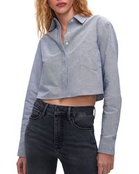 GOOD AMERICAN - Crop Cotton Oxford Button-up Shirt - Lyst