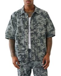 TRUE RELIGION - Super T Oversize Short Sleeve Distressed Denim Button-Up Shirt - Lyst