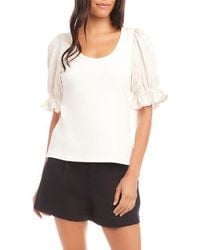 Fifteen Twenty - Tamra Contrast Puff Sleeve Top - Lyst