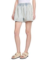 Sandro - Beaded And Rhinestone Denim Shorts - Lyst