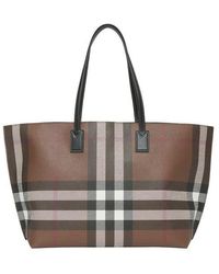 Burberry - Medium Check E-Canvas & Leather Tote - Lyst