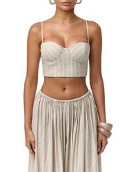 Naked Wardrobe - Pinstripe Linen Blend Corset Crop Top - Lyst