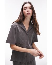 TOPSHOP - Pinstripe Short Sleeve Button-up Shirt - Lyst