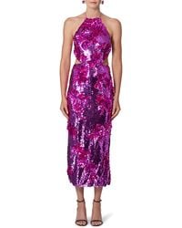 Carolina Herrera - Floral Embellished Sequin Halter Neck Cocktail Dress - Lyst