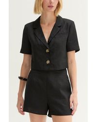 Crescent - Cropped Linen Blend Blazer - Lyst