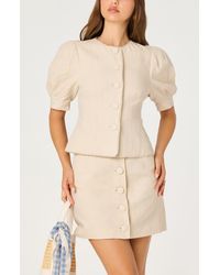 Astr - Cailey Puff Sleeve Crochet Trim Button-Up Top - Lyst