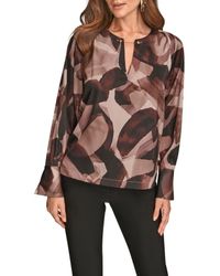 Donna Karan - Abstract Print Chain Detail Long Sleeve Top - Lyst