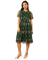 Yumi' - Embroidered Floral Skater Dress - Lyst