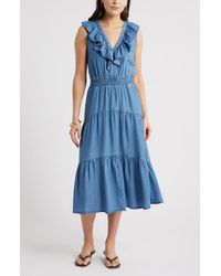 Caslon - Ruffle Sleeveless Chambray Maxi Dress - Lyst