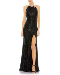 Mac Duggal - Sequined High Neck Rhinestone Trim Column Gown - Lyst