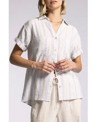 Thread & Supply - Sydney Stripe Short Sleeves Linen Blend Button-Up Shirt - Lyst