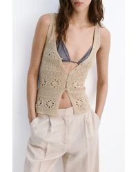 Mango - Crocheted Button Front Vest - Lyst