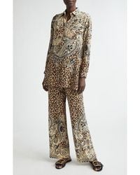 Etro - Paisley & Leopard Print Silk Tunic Button-Up Shirt - Lyst