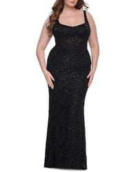 La Femme - Fitted Beaded Lace Plus Size Prom Dress With Illusion Waist - Lyst