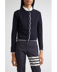 Thom Browne - Textured Stitch Virgin Wool Crewneck Cardigan - Lyst