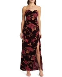 Lulus - Exquisite Floral Velvet Burnout Strapless Gown - Lyst