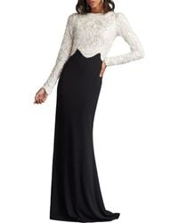 Tadashi Shoji - Scroll Lace Long Sleeve Crepe Gown - Lyst