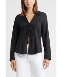 Open Edit - Tie Front Cotton Blend Poplin Shirt - Lyst