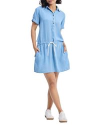 REISTOR - Drawstring Denim Shirt Dress With Front Buttons - Lyst