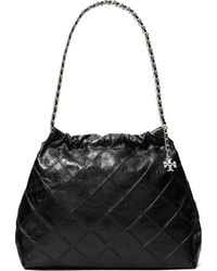 Tory Burch - Fleming Distressed Quilted Leather Hobo Bag - Lyst
