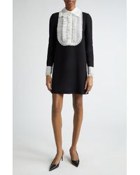 Dolce & Gabbana - Lace Bib Long Sleeve Wool Blend Minidress - Lyst