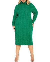 City Chic - Kenzi Cable Knit Turtleneck Sweater Dress - Lyst