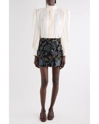 Chloé - Floral Long Sleeve Organic Silk Button-Up Top - Lyst