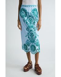 FARM Rio - Eyelet Embroidery Cotton Midi Skirt - Lyst
