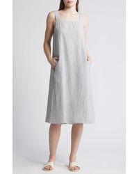 Eileen Fisher - Square Neck Organic Linen Midi Shift Dress - Lyst