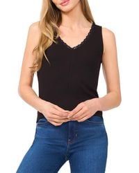 Cece - Lace Trim Rib Tank - Lyst
