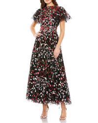 Mac Duggal - Floral Embroidered Flutter-sleeve Midi-dress - Lyst