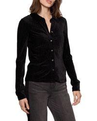 Sanctuary - Fitted Textured Stripe Velvet Button-Up Shirt - Lyst