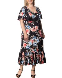 Kiyonna - Madrid Floral Flutter Sleeve Maxi Dress - Lyst
