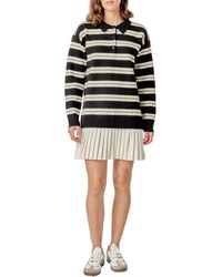English Factory - Stripe Mixed Media Long Sleeve Polo Dress - Lyst