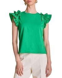 English Factory - Ruffle Sleeve Mix Media Cotton Top - Lyst
